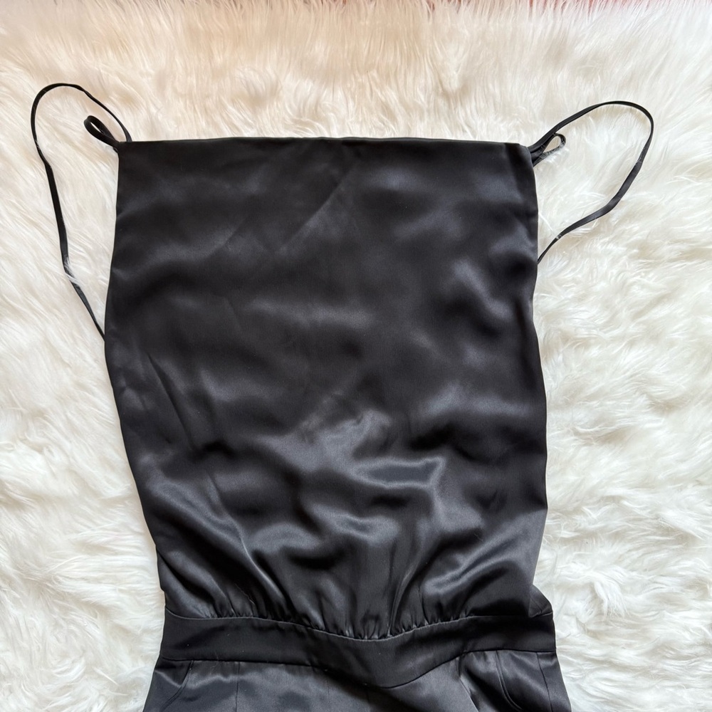 New! REISS Malia Cowl Neck Open Back Satin Jumpsuit In Black - Picture 7 of 11